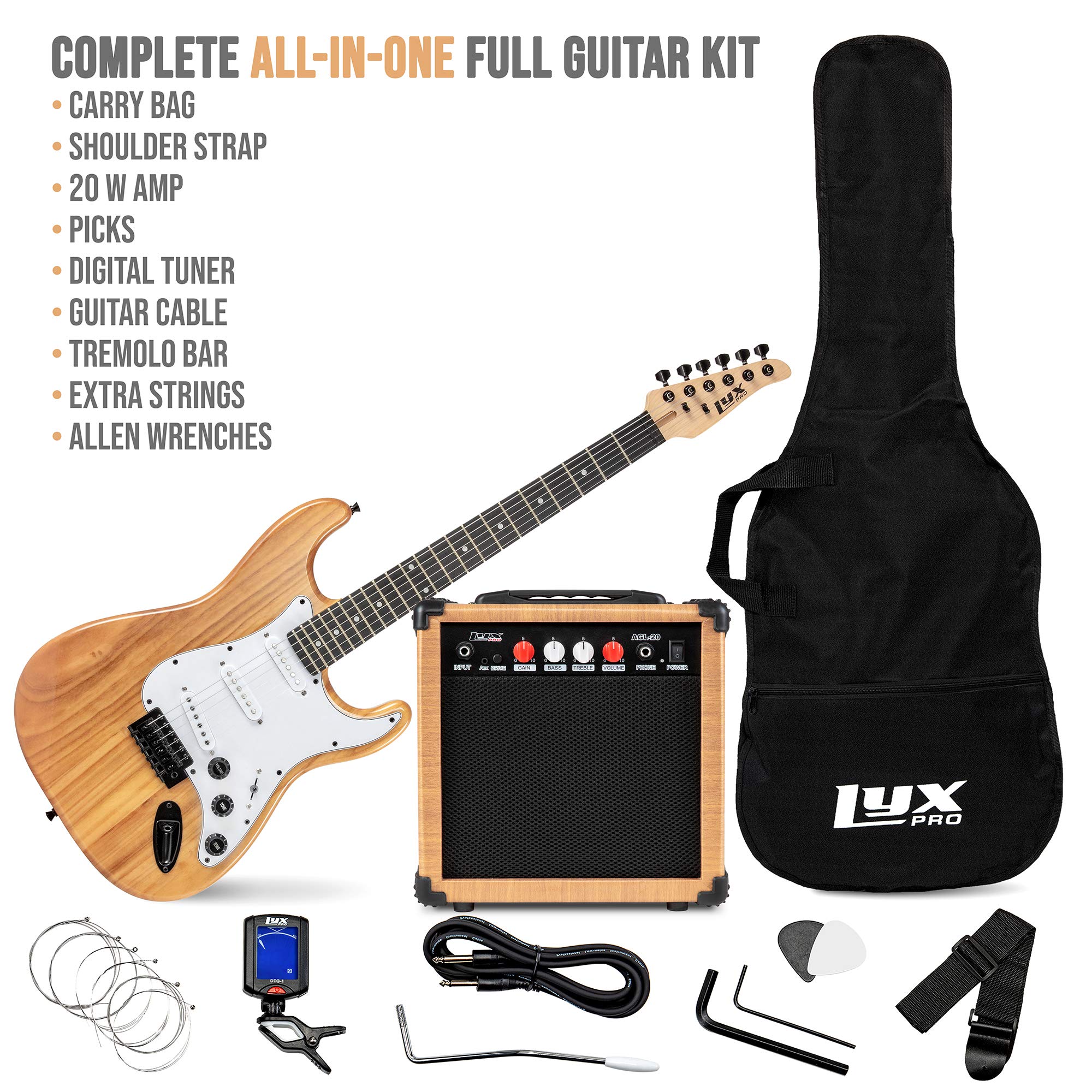 LyxPro Electric Guitar 39'' inch Full Beginner Starter kit Full Size with 20w Amp, Package Includes All Accessories, Digital Tun